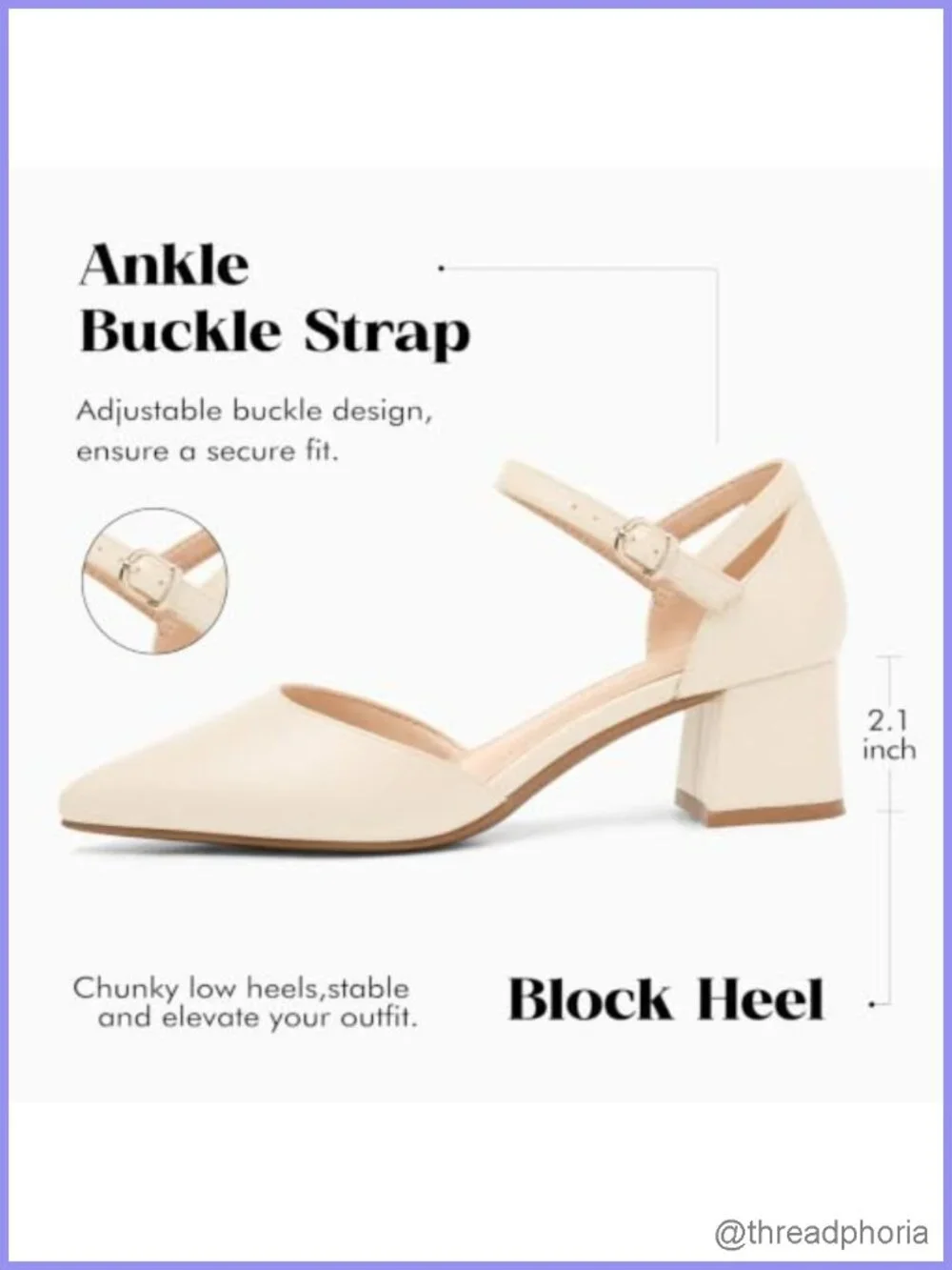 Chunky Low Heels Pointed Toe Ankle Strap Pumps Block Heel Dress Shoes